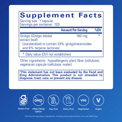 Pure Encapsulations Ginkgo 50 capsules ready for routine focus and circulation.