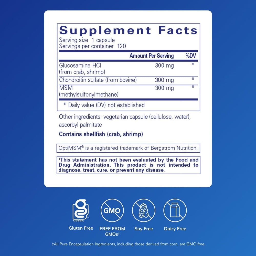 Closeup of Pure Encapsulations capsules for reliable daily joint care