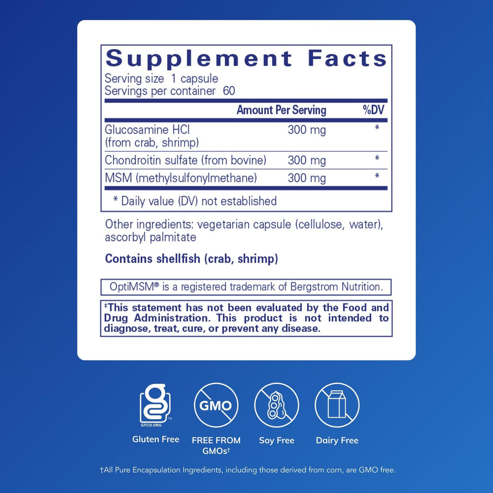 Pure Encapsulations capsules closeup highlights cartilage-supporting ingredients.