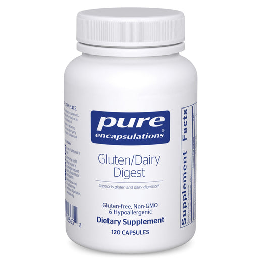 Pure Encapsulations Gluten/Dairy Digest bottle with enzyme blend.