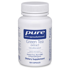 Pure Encapsulations Green Tea Extract decaf bottle, showcasing antioxidant support.