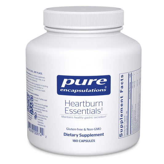 Pure Encapsulations Heartburn Essentials bottle caps for on-the-go digestion support.