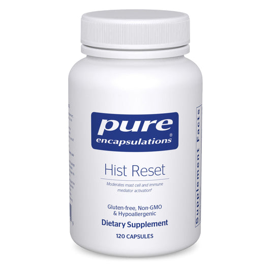 Pure Encapsulations Hist Reset bottle front view, supporting nasal comfort through balanced histamine metabolism.
