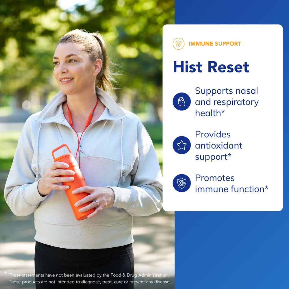 Pure Encapsulations Hist Reset label close-up highlighting premium ingredients and allergen-conscious formulation.