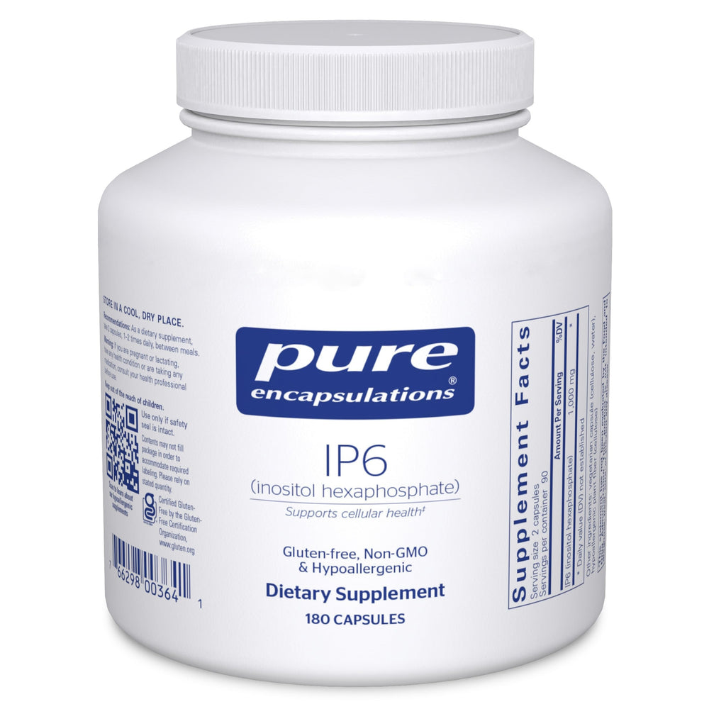 Pure Encapsulations IP6 bottle pour for easy daily dosing and antioxidant support.