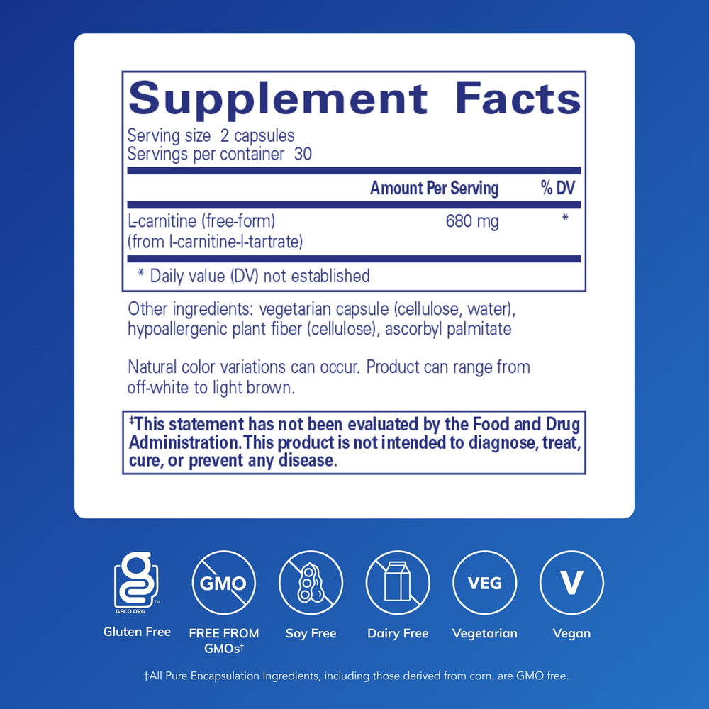 Pure Encapsulations L-Carnitine capsules close-up for daily energy support