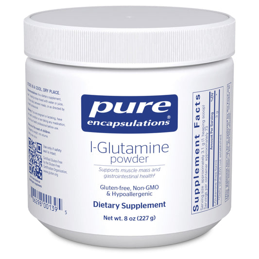 Pure Encapsulations L-Glutamine Powder bottle with potential gut lining support.