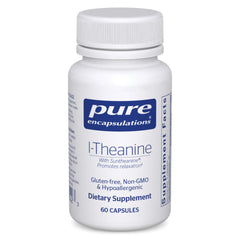 Pure Encapsulations L-Theanine bottle ready for a calm daily routine and relaxation.