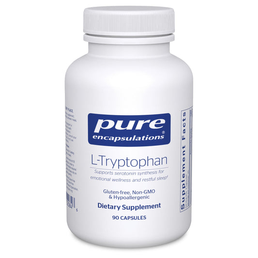 Pure Encapsulations L-Tryptophan bottle label supports relaxation.