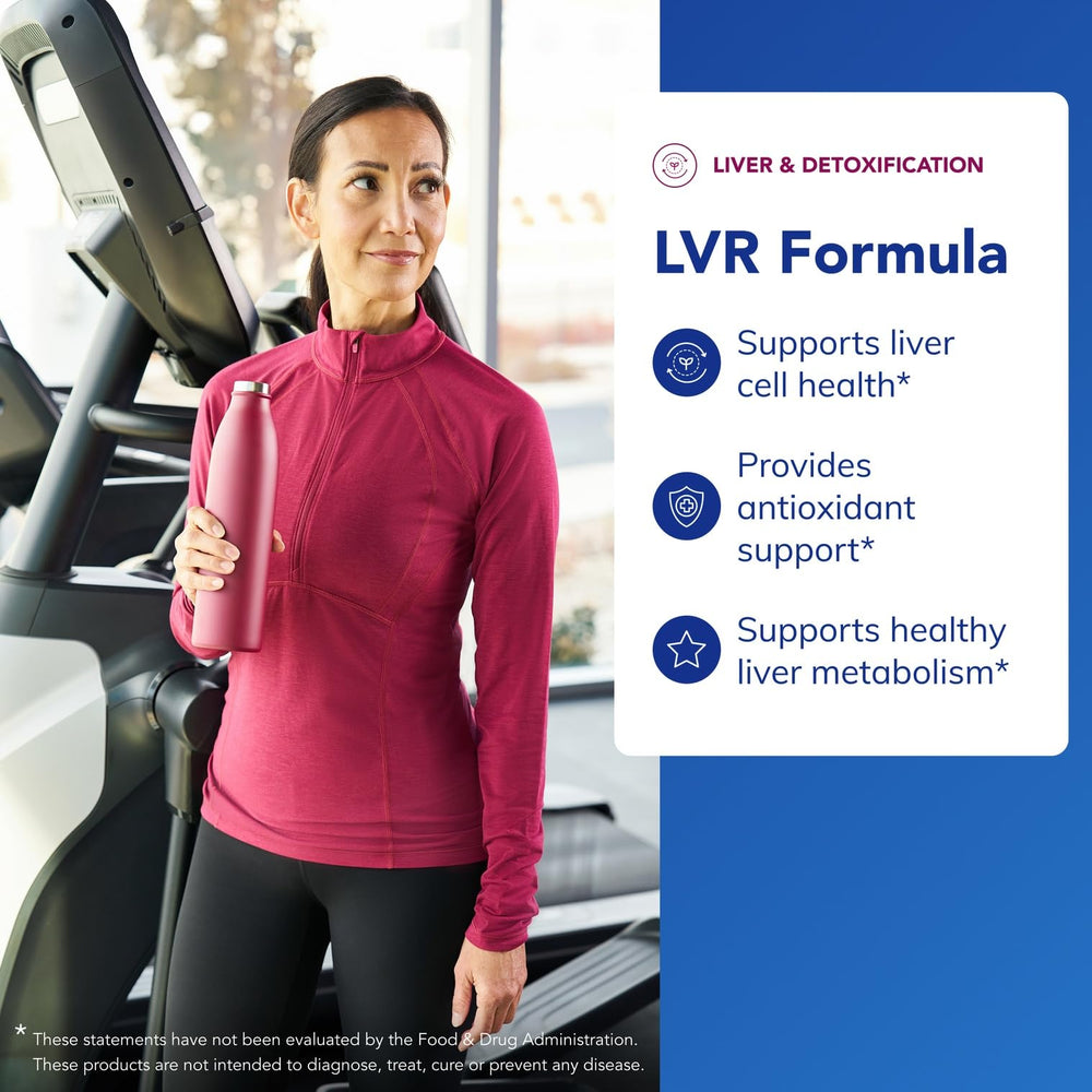 Pure Encapsulations LVR Formula shows artichoke, milk thistle, and curcumin for liver support.