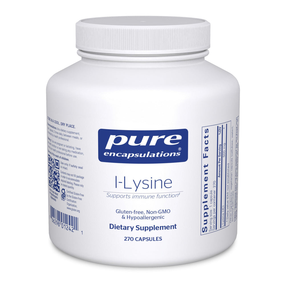 Pure Encapsulations L-Lysine bottle pour for easy daily immune support.
