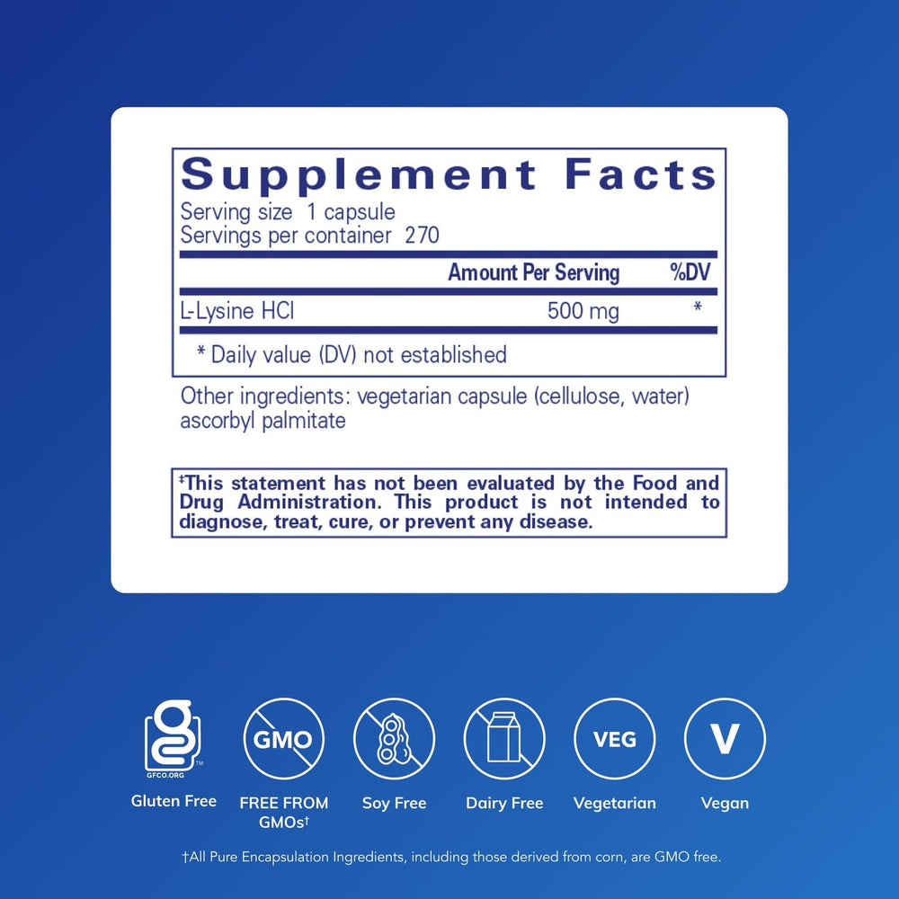 Pure Encapsulations L-Lysine capsules close-up highlighting premium quality and purity.