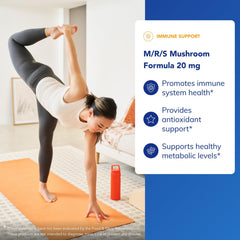 Label close-up shows maitake reishi shiitake blend for immune wellness