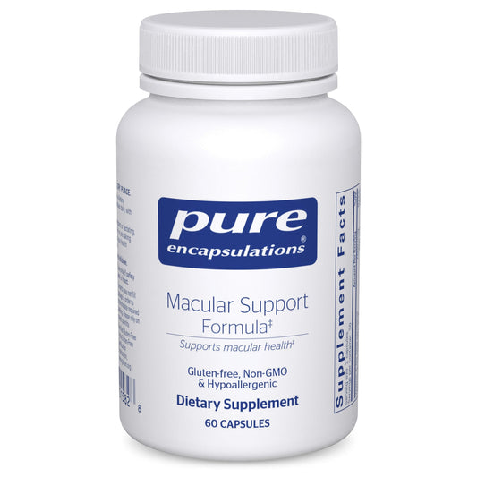 Pure Encapsulations Macular Support Formula bottle with capsules supports retinal health