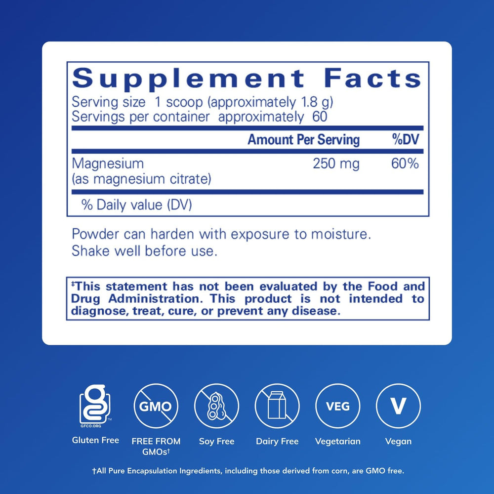 Pure Encapsulations Magnesium Powder dispensing scoop demonstrates precise serving size