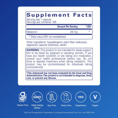 Pure Encapsulations Melatonin 20 mg bottle being poured with capsules visible for easy dosing