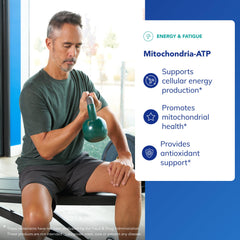 Close-up label of Pure Encapsulations Mitochondria-ATP emphasizes ingredients and purity commitments.