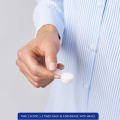 Pure Encapsulations MSM powder dosage scoop in use, seamless daily mixing.