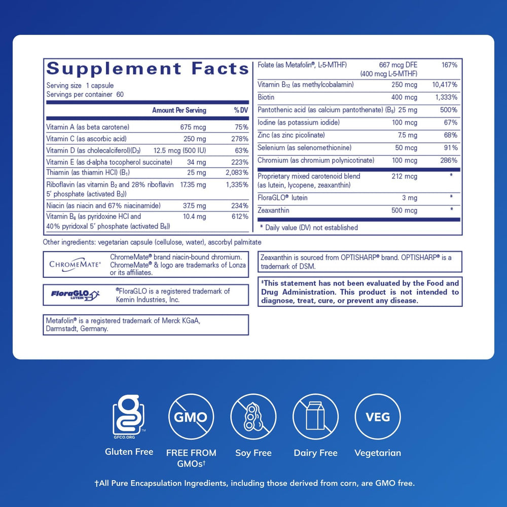 Pure Encapsulations Multi T/D capsules showing dosage option.