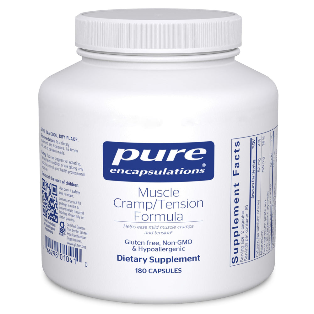 Pure Encapsulations Muscle Cramp/Tension Formula bottle supports occasional cramps.