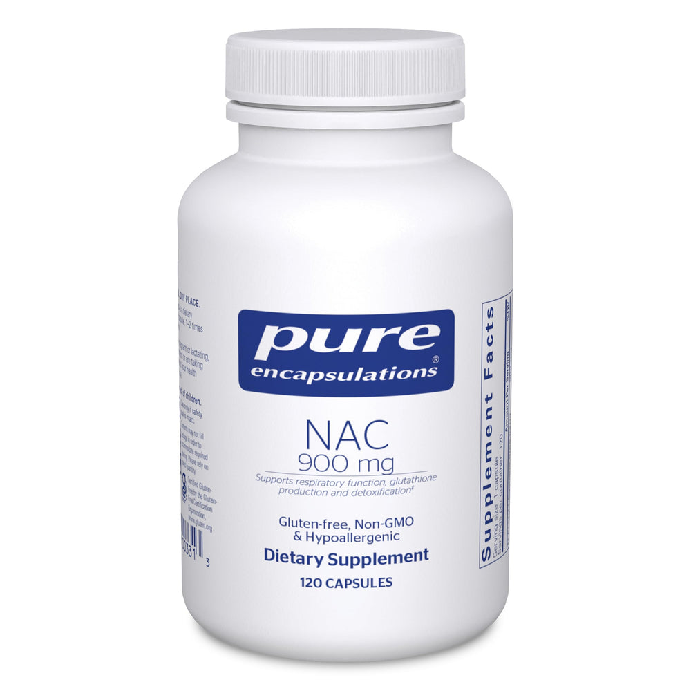 Pure Encapsulations NAC 900 mg bottle on a clean counter, ready for daily use.