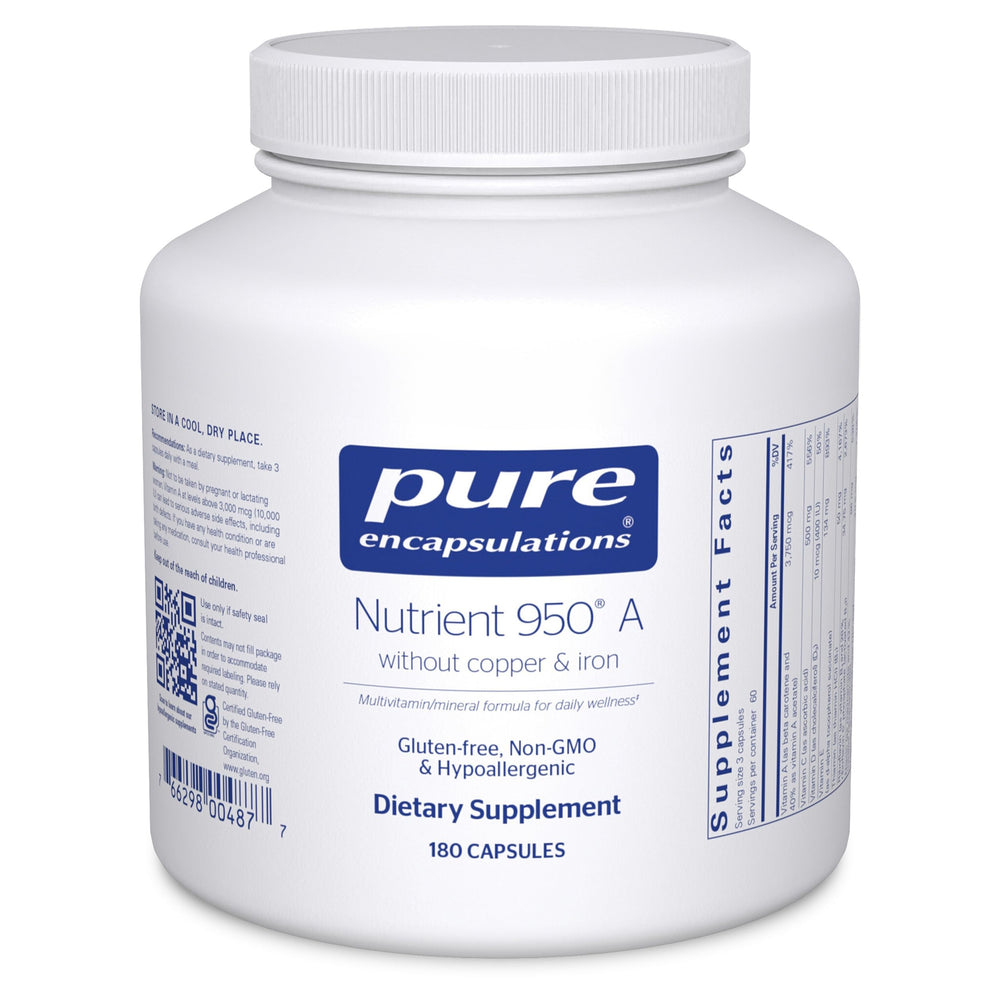Pure Encapsulations Nutrient 950 A bottle label helps review ingredients for informed choices.