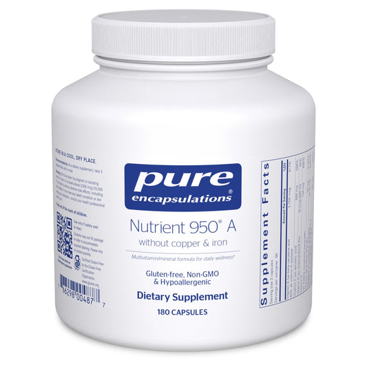 Pure Encapsulations Nutrient 950 A bottle label helps review ingredients for informed choices.