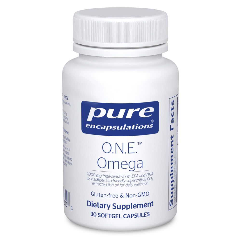 Pure Encapsulations One Omega bottle with capsules for heart and joint support.