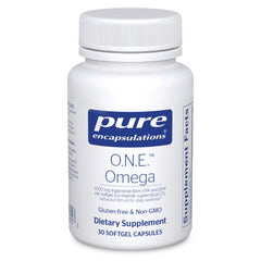 Pure Encapsulations One Omega bottle with capsules for heart and joint support.