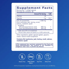 Pure Encapsulations O.N.E. Omega softgel back: allergen-free, pure formula with minimal ingredients