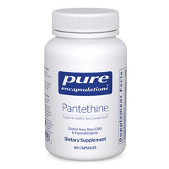 Pure Encapsulations Pantethine bottle emphasizes hypoallergenic formulation for daily lipid-friendly support.