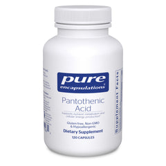 Pure Encapsulations Pantothenic acid bottle promoting energy metabolism.