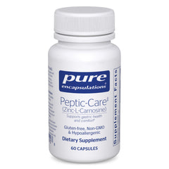 Pure Encapsulations Peptic-Care bottle front showing vegan and gluten-free gut support