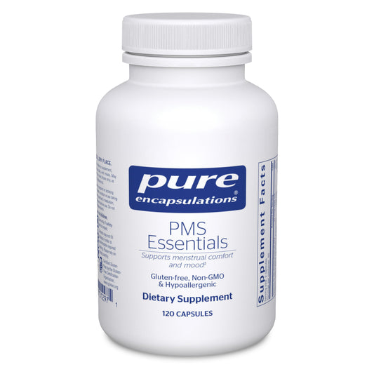 Pure Encapsulations PMS Essentials bottle front offering hypoallergenic menstrual support.