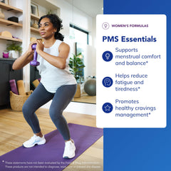 PMS Essentials label back detailing allergen-free formulation and key ingredients.