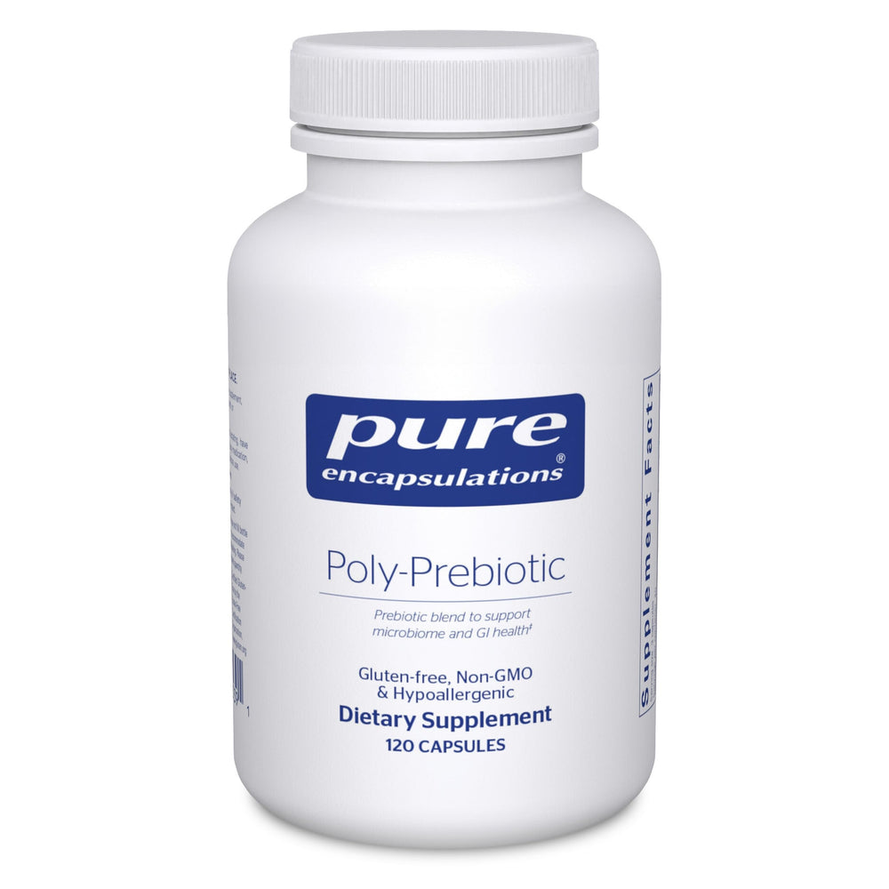 Pure Encapsulations Poly-Prebiotic bottle front supports daily gut health.