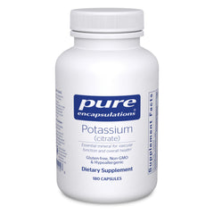 Pure Encapsulations Potassium Citrate bottle front supports electrolyte balance.