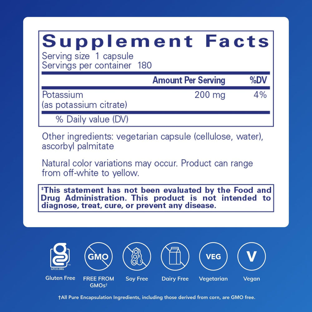 Pure Encapsulations Potassium Citrate capsules close-up for easy intake.