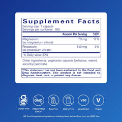Pure Encapsulations Potassium Magnesium Citrate capsules ready to take with meals