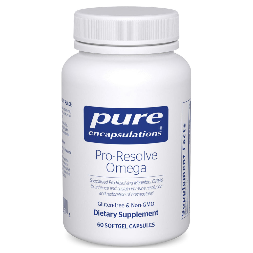 Pure Encapsulations Pro-Resolve Omega bottle close-up highlighting premium omega-3 formula
