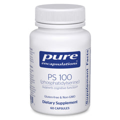 Pure Encapsulations PS 100 bottle front, brain support supplement for focus