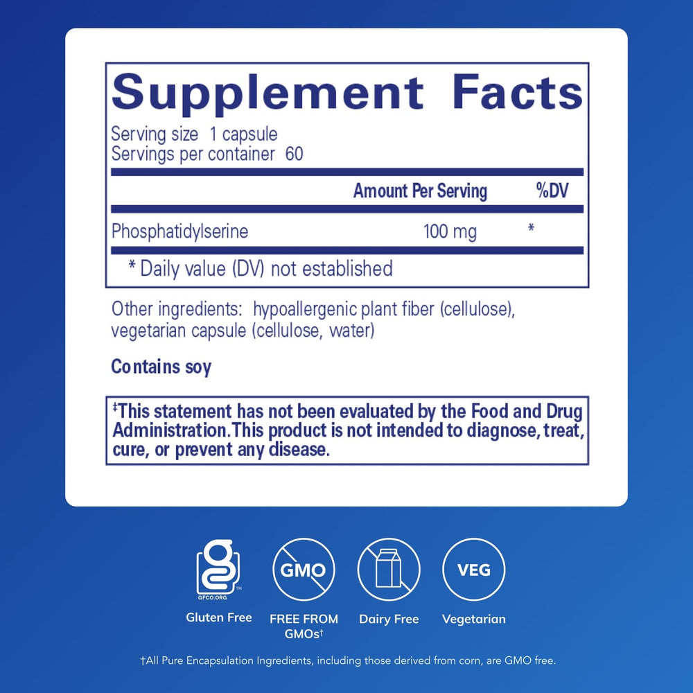 Pure Encapsulations PS 100 capsules closeup, convenient daily brain support