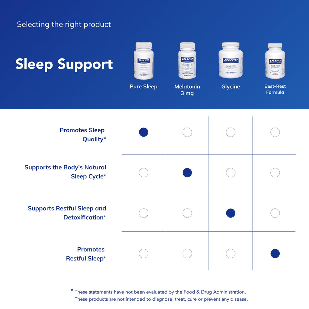 Pure Sleep box on a shelf emphasizing allergen-free formulation.