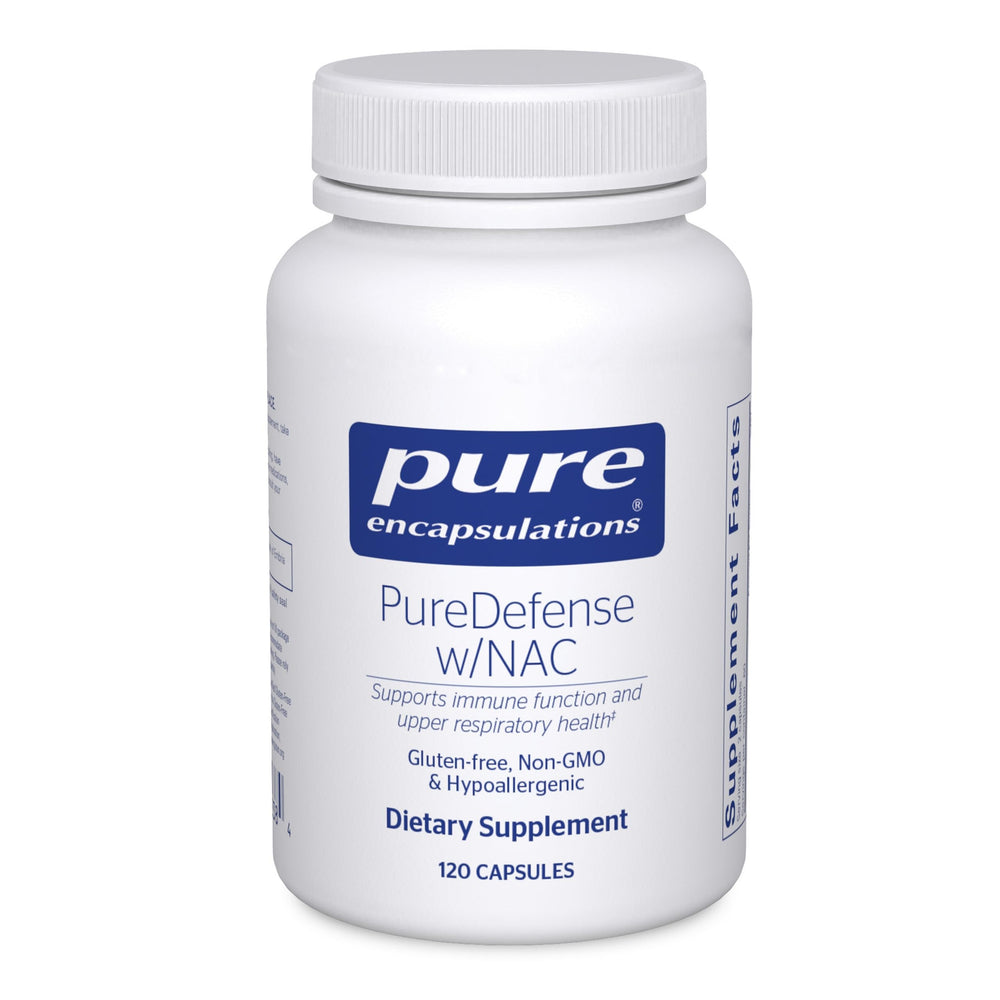 Pure Encapsulations PureDefense NAC bottle supports daily immune and upper respiratory wellness.