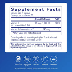 Closeup of PureHeart K2D capsules showing vegetarian formula