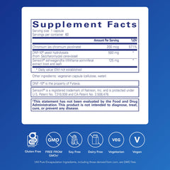 Pure Encapsulations PureLean Satiety bottle label close-up highlights gluten-free, non-GMO formula.