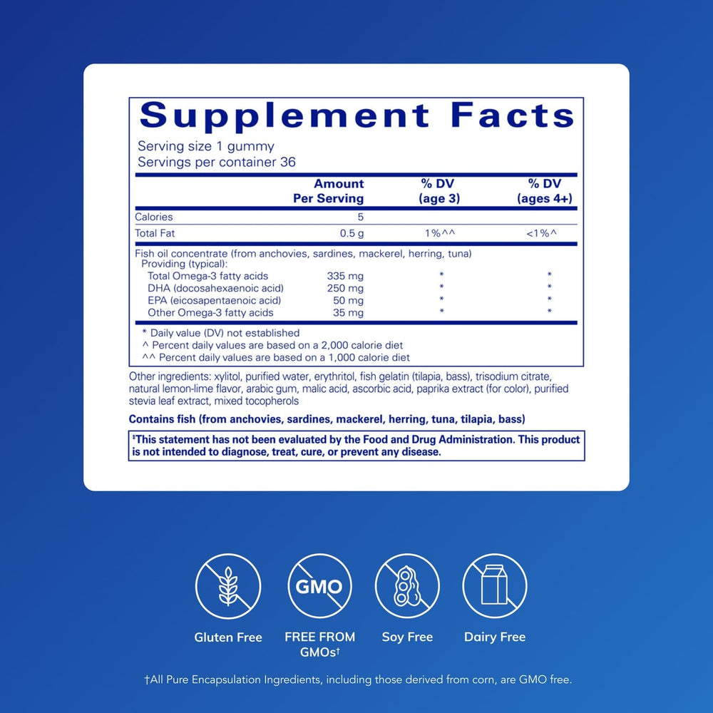 Pure Encapsulations PureNutrients EPA/DHA gummy pour showing soft chews for daily wellness