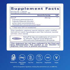 Relora capsules closeup highlights plant-based blend and hypoallergenic formula.
