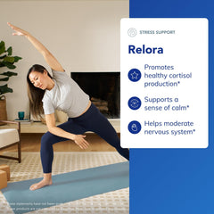 Relora label detail emphasizes purity and allergen-free formulation.