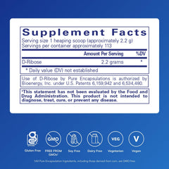 Ribose scoop dispensing powder for quick daily workout energy.